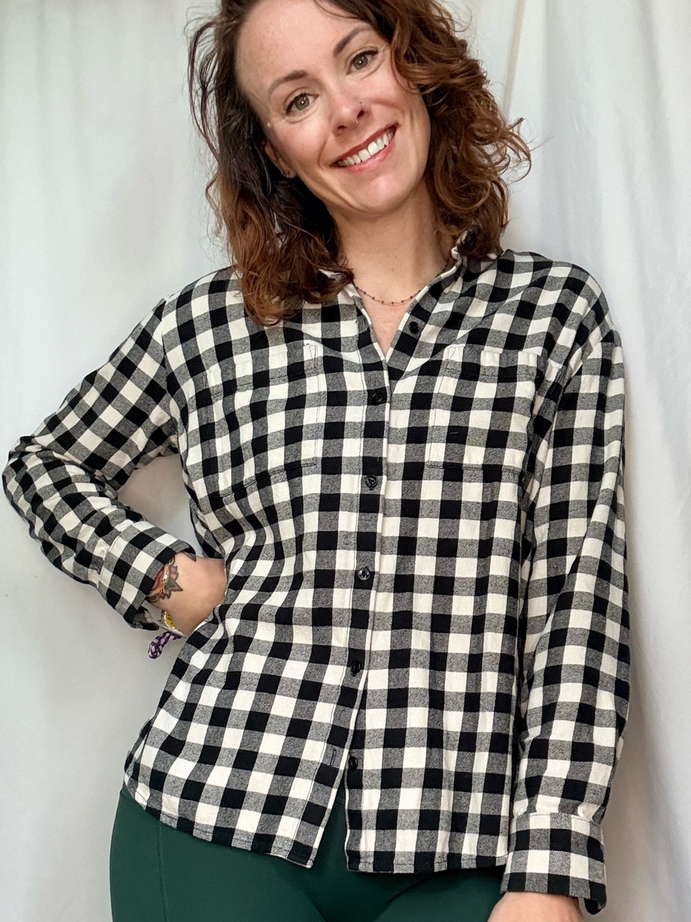 Madewell Black & White Check Button-Up Shirt